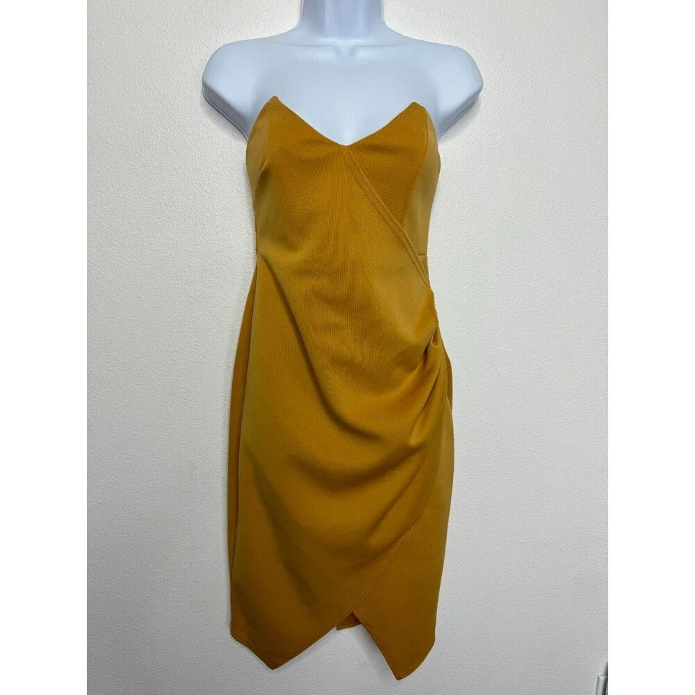 ASOS Design Bandeau Wrap Tuck Midi Slip Dress Sz 6 Tan Swearheart Neck Stretch